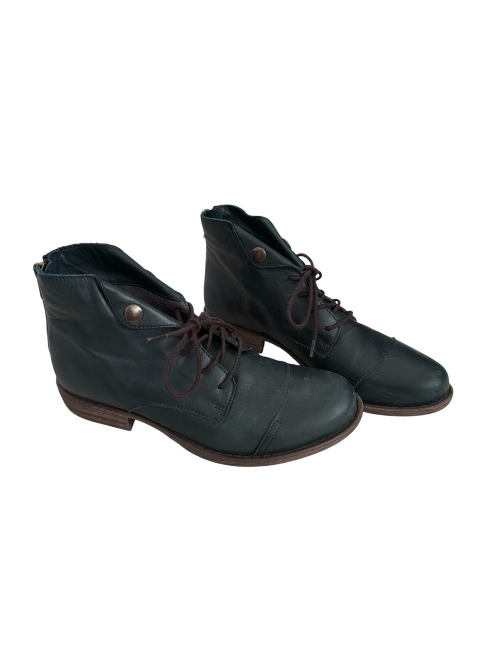 Miz Mooz Dark Green Lace-Up Leather Ankle Boots, size 7.5